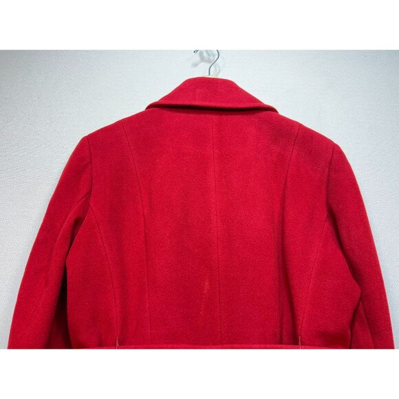 Lands' End Womens Wool Double Breasted Peacoat Long Sleeve Size 16P Red Tie Belt - Picture 10 of 11